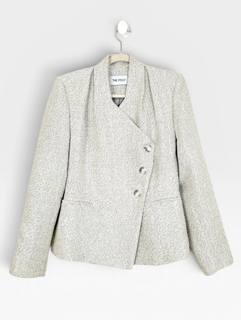 THE FOLD LONDON Fernsbury Italian Tweed Asymmetric Double Breasted Wrap Blazer 8 - Picture 2 of 10